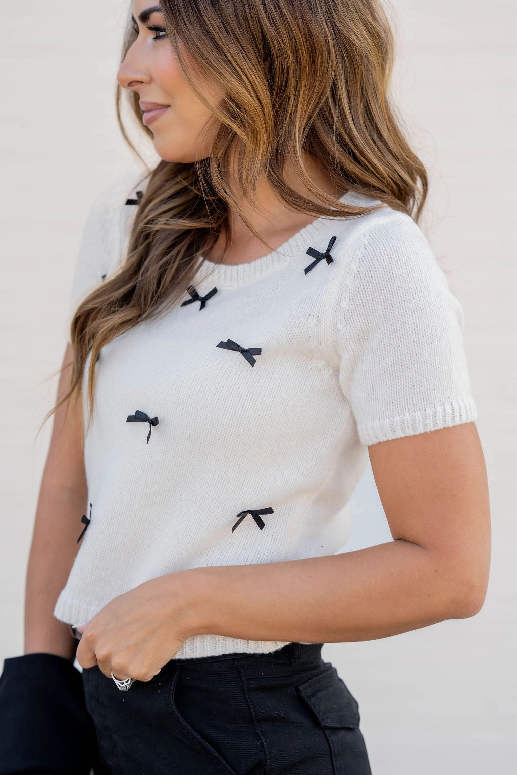 Bow Accented Knit Tee All Day Wear