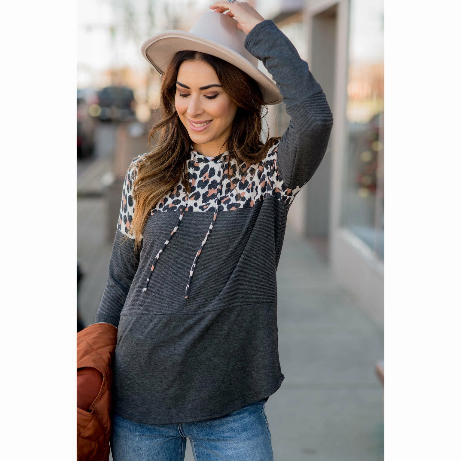 Comfy Leopard Blocked Hoodie Odor Resistant Layer Chic
