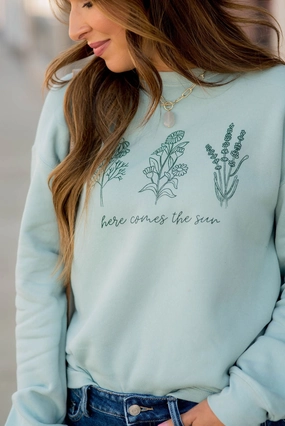 Here Comes The Sun Floral Graphic Crewneck Comfy Hoodie
