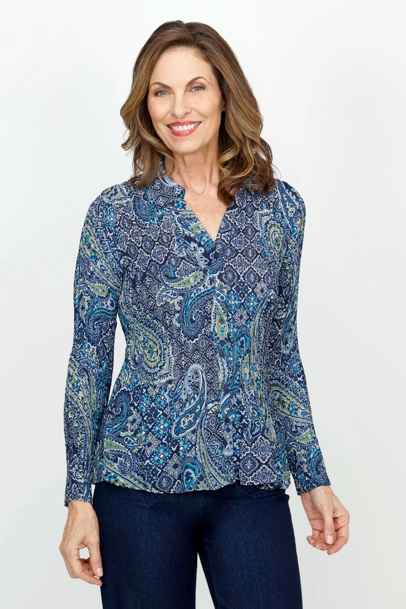 Cocktail Event Cali Girls Mixed Paisley Print Pleated Blouse