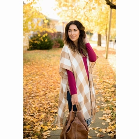 FoldableStorageCapability Multi Pocket Layout Mocha Grid Poncho