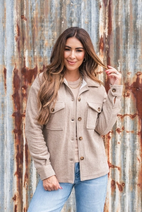 Corded Sherpa Lined Shacket Contrast Stitch