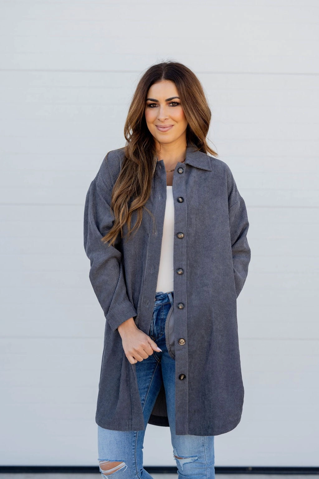 Corded Side Slit Tunic Shacket Clean Outer