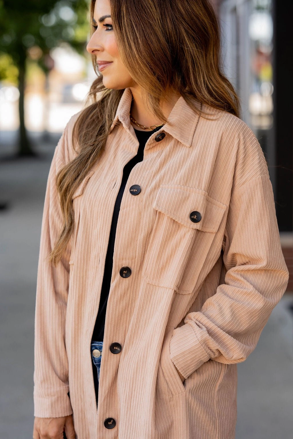 Corded Tunic Pocket Shacket Long Lasting Shape Retention