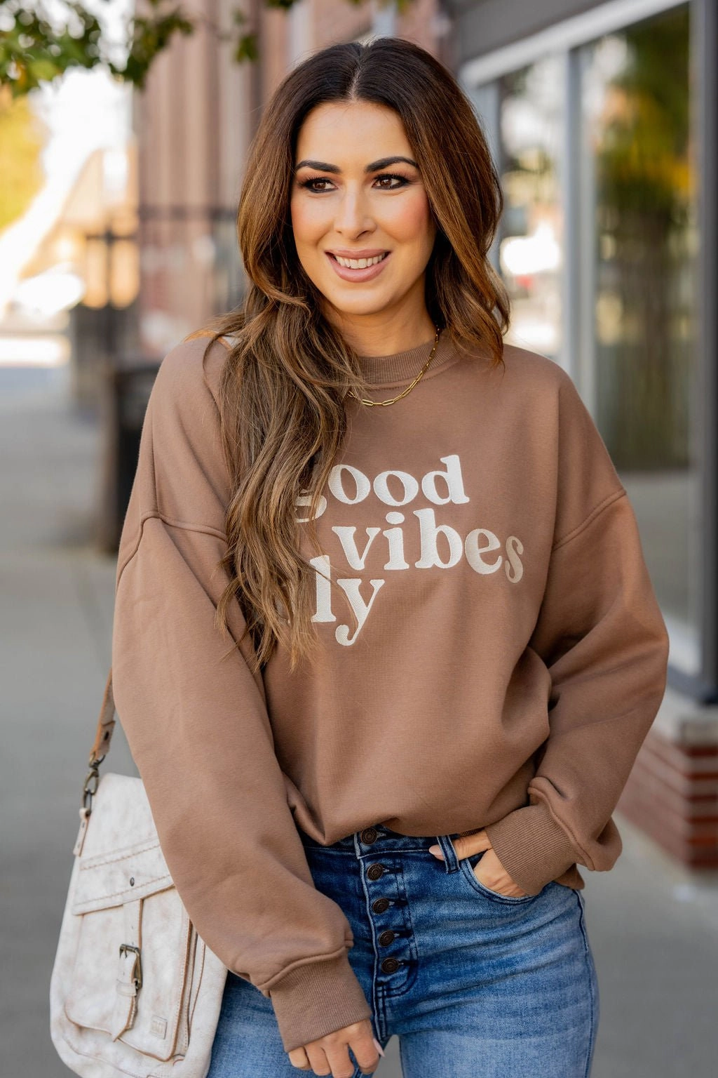 Casual Vibe Good Vibes Only Graphic Crewneck