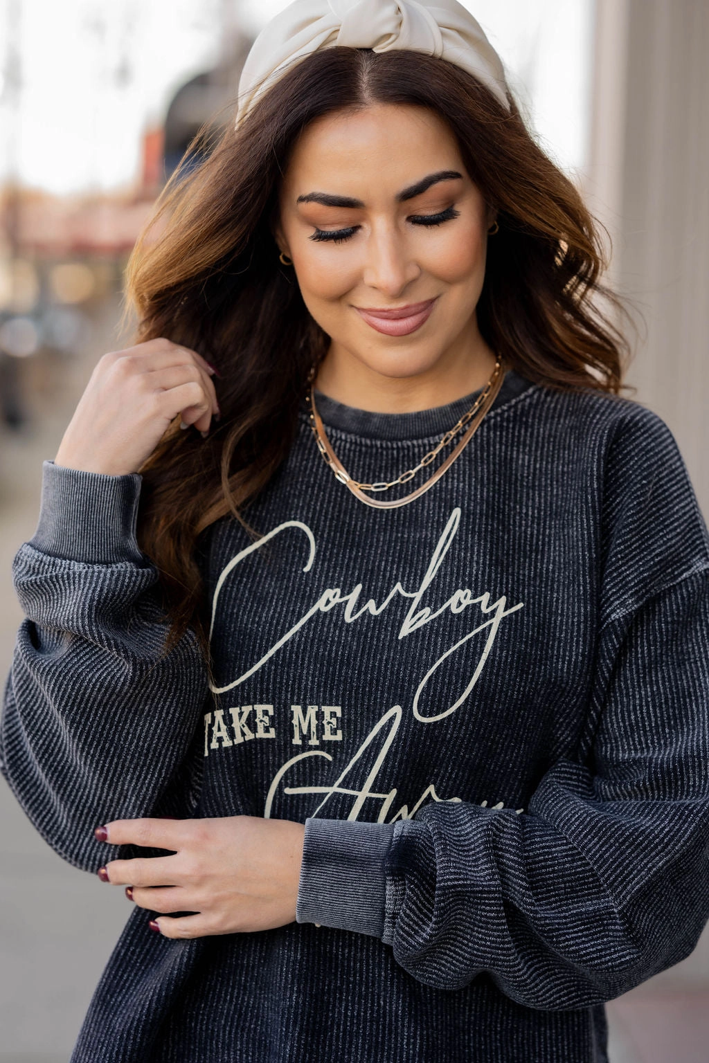Cowboy Take Me Away Side Slit Ribbed Graphic Crewneck product loop stability