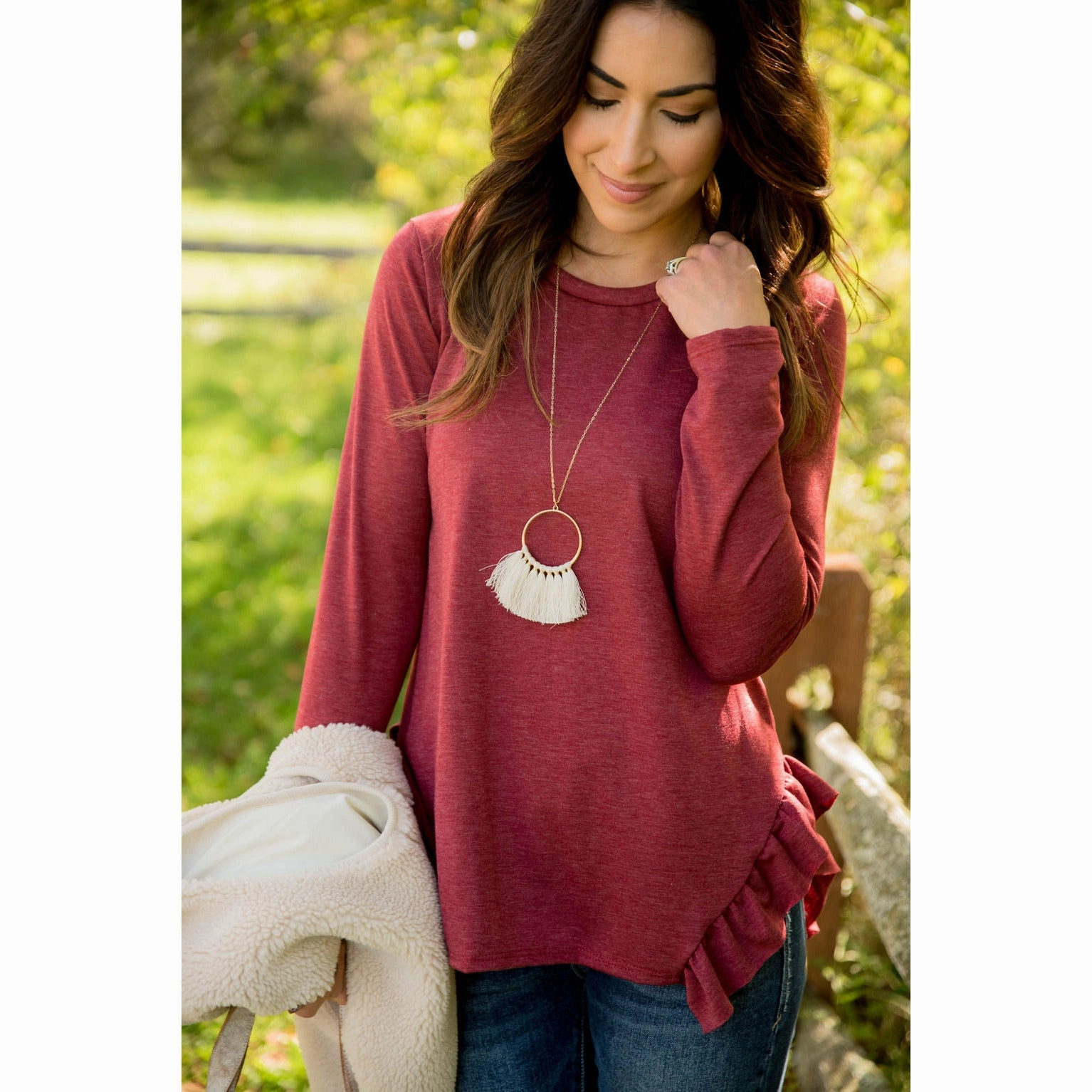 Ruffle V Slit Sweatshirt Relaxed Essentials Comfy Street Style