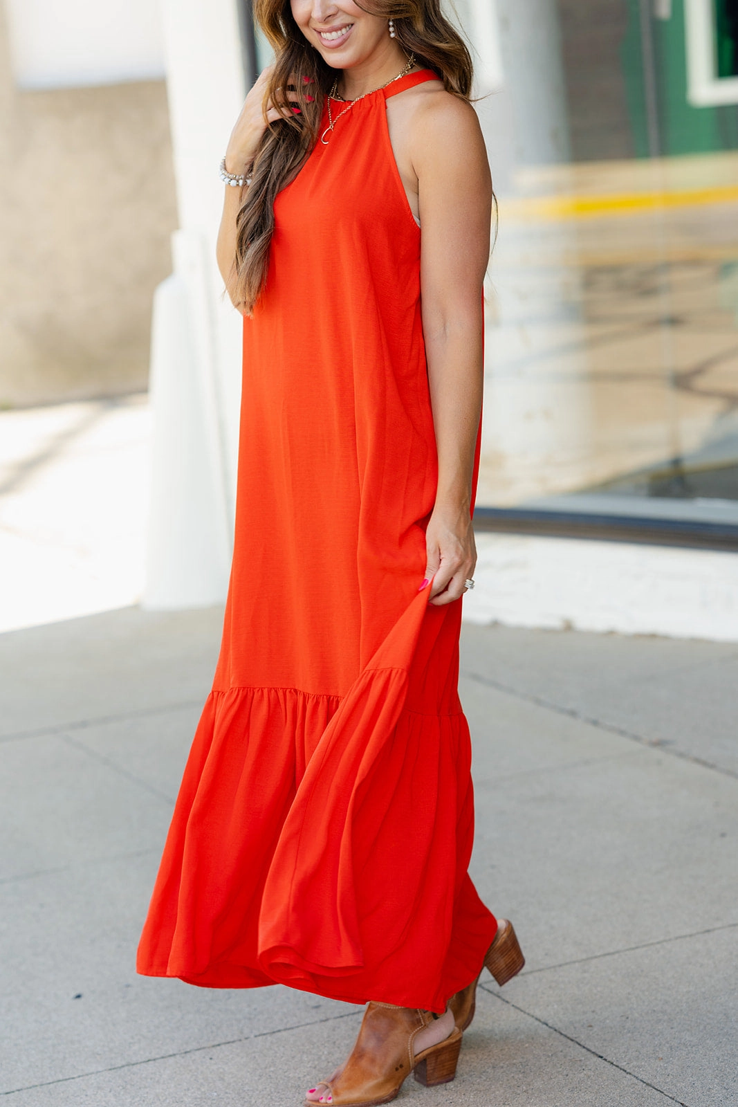 Cozy Flex Tiered Halter Tank Maxi Dress