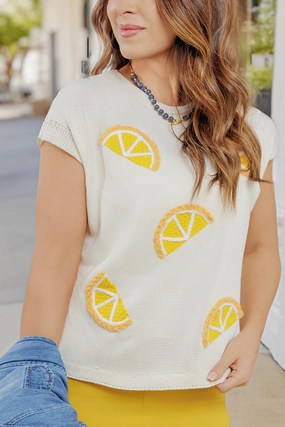 Chilly Comfort Look Stylish Layers Lemon Accented Knit Tee