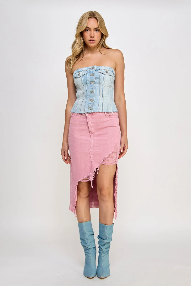 Bamboo Fiber Low Rise CROSSOVER HEAVY DESTROYED SKIRT