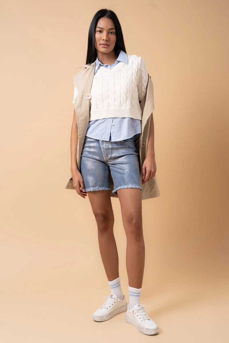 CROSSOVER METALLIC BERMUDA SHORTS Stretchy Waist Day Comfort