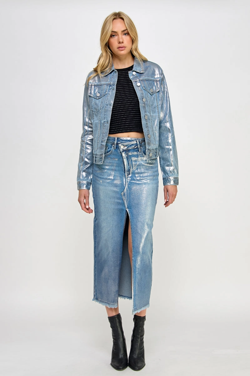 CROSSOVER METALLIC MAXI SKIRT Flexible Knit Lightweight Fabric