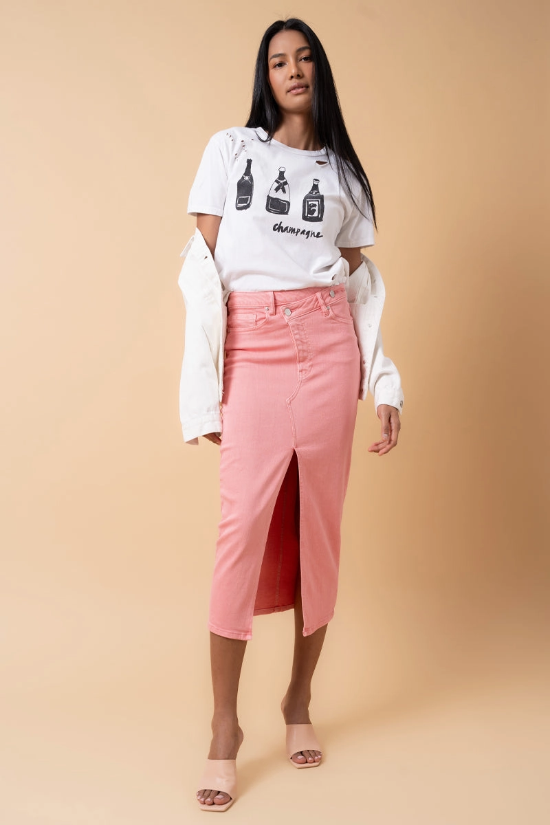 CROSSOVER MIDI SKIRT Abstract Motif High Elasticity Material