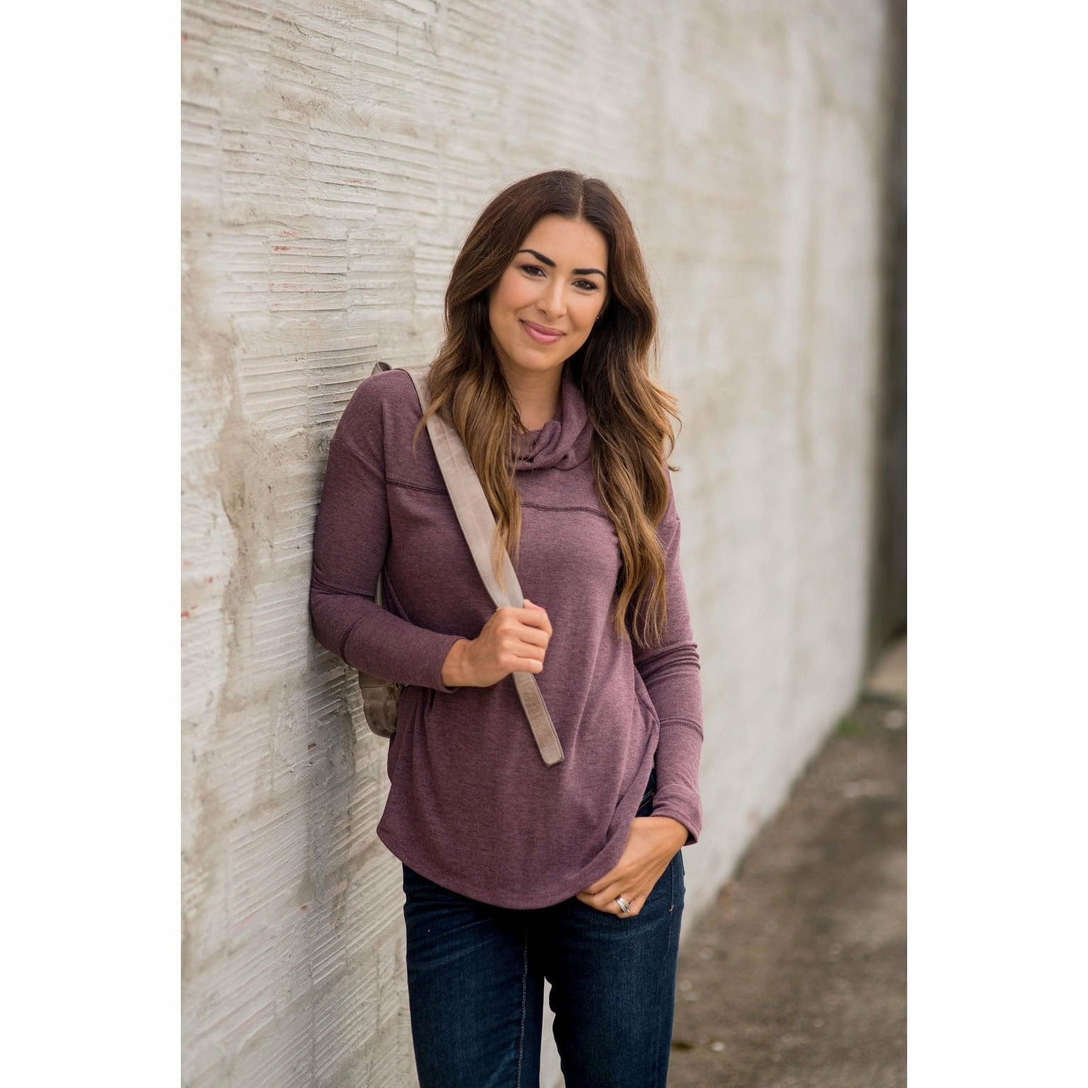 Printed Detail Lightweight Hoodie Raw Stitched Cowl Neck