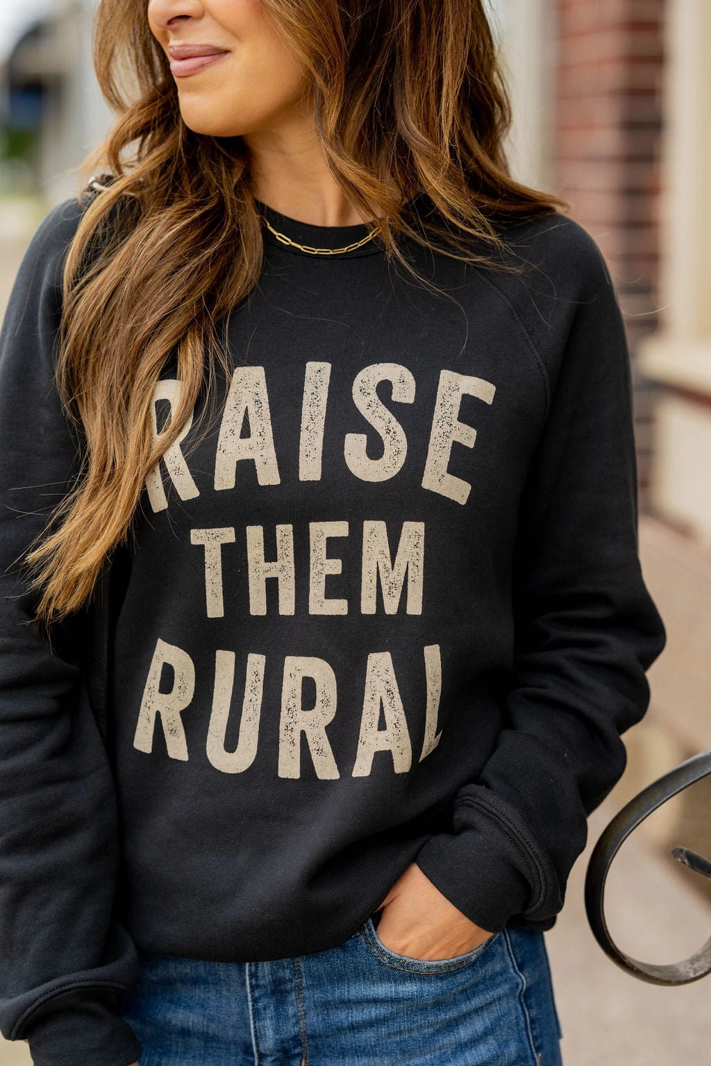 Seasonal Trend Bold Raise Them Rural Graphic Crewneck