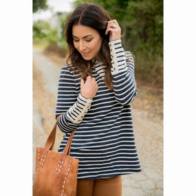 Smart Wear Mixed Striped Button Sleeve Hoodie