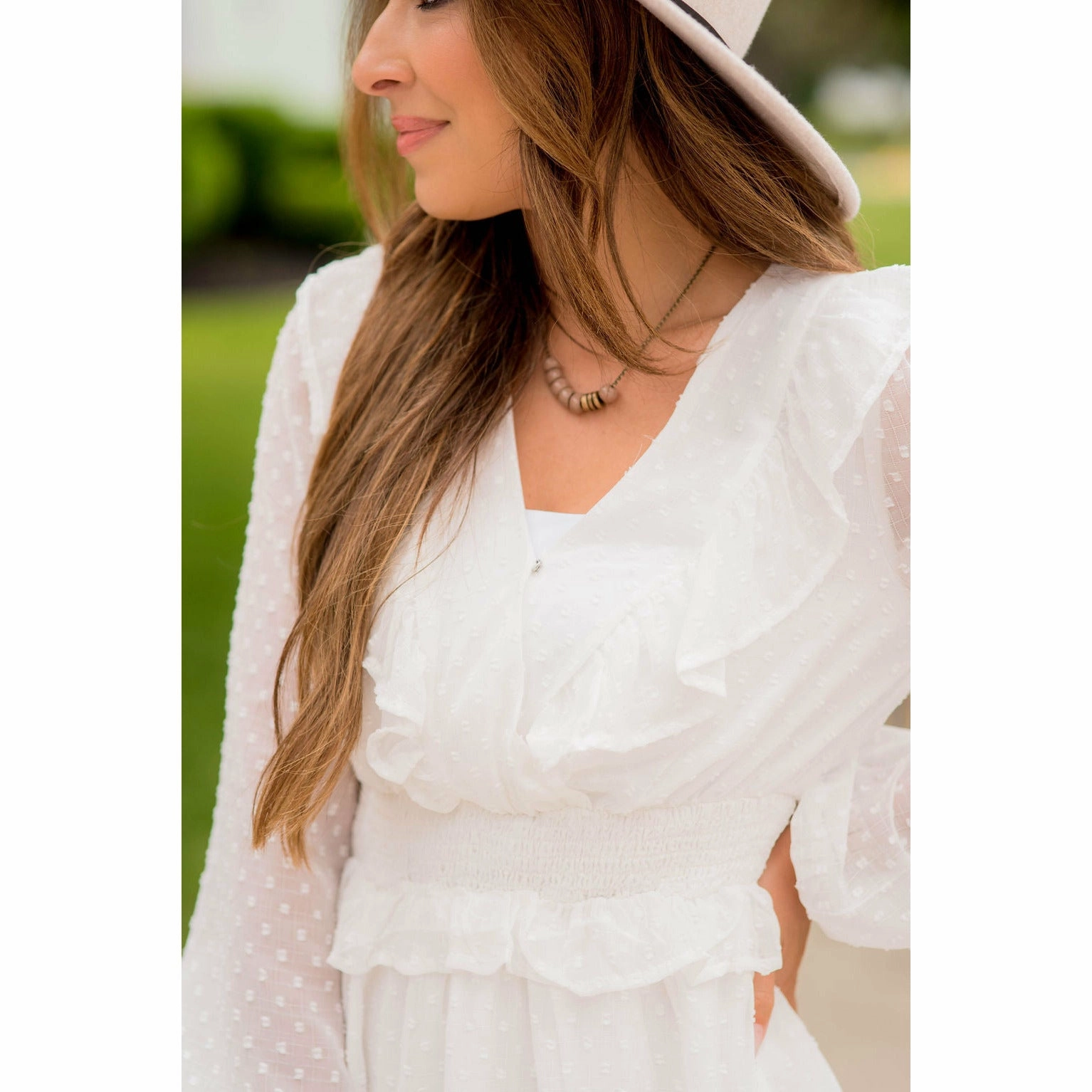 Swiss Dot Sheer Ruffle Trim Dress skin friendly Calm Movement