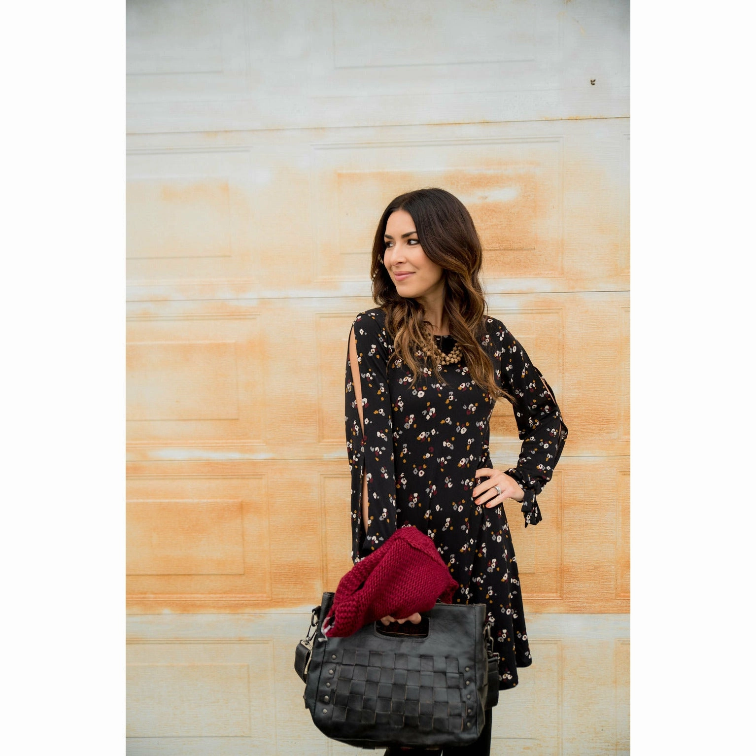 Breathable Style Mini Floral Slit Sleeve Dress