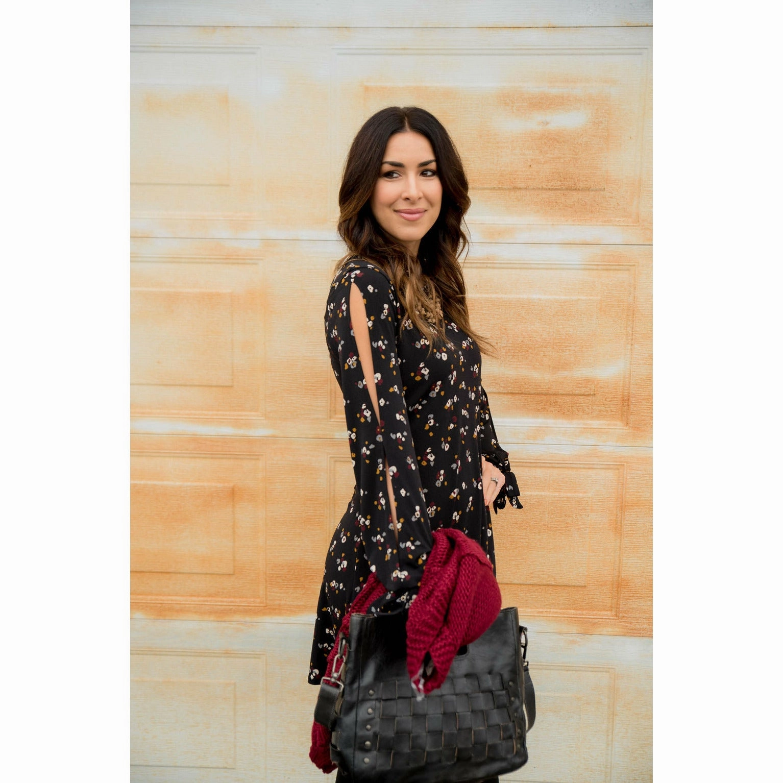 Tactile Feel Mini Floral Slit Sleeve Dress