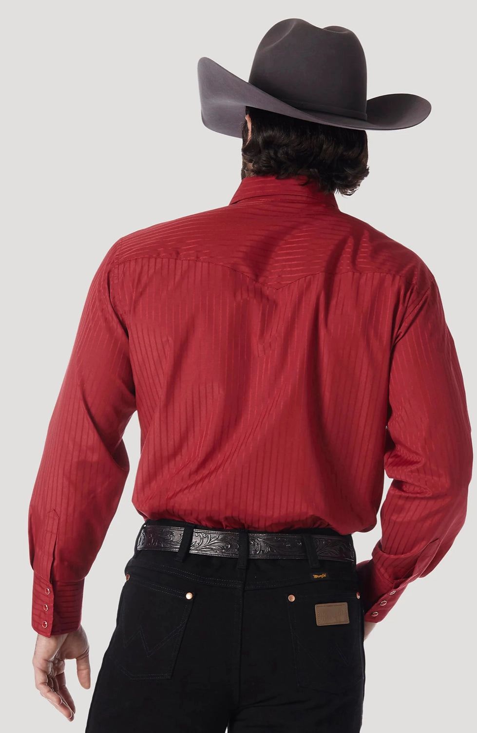 Wrangler Men??s Dobby Snap Shirt-Wine Non Iron Fabric