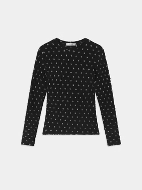 NonPill Surface Treatment Dotted Stretch Mesh Top