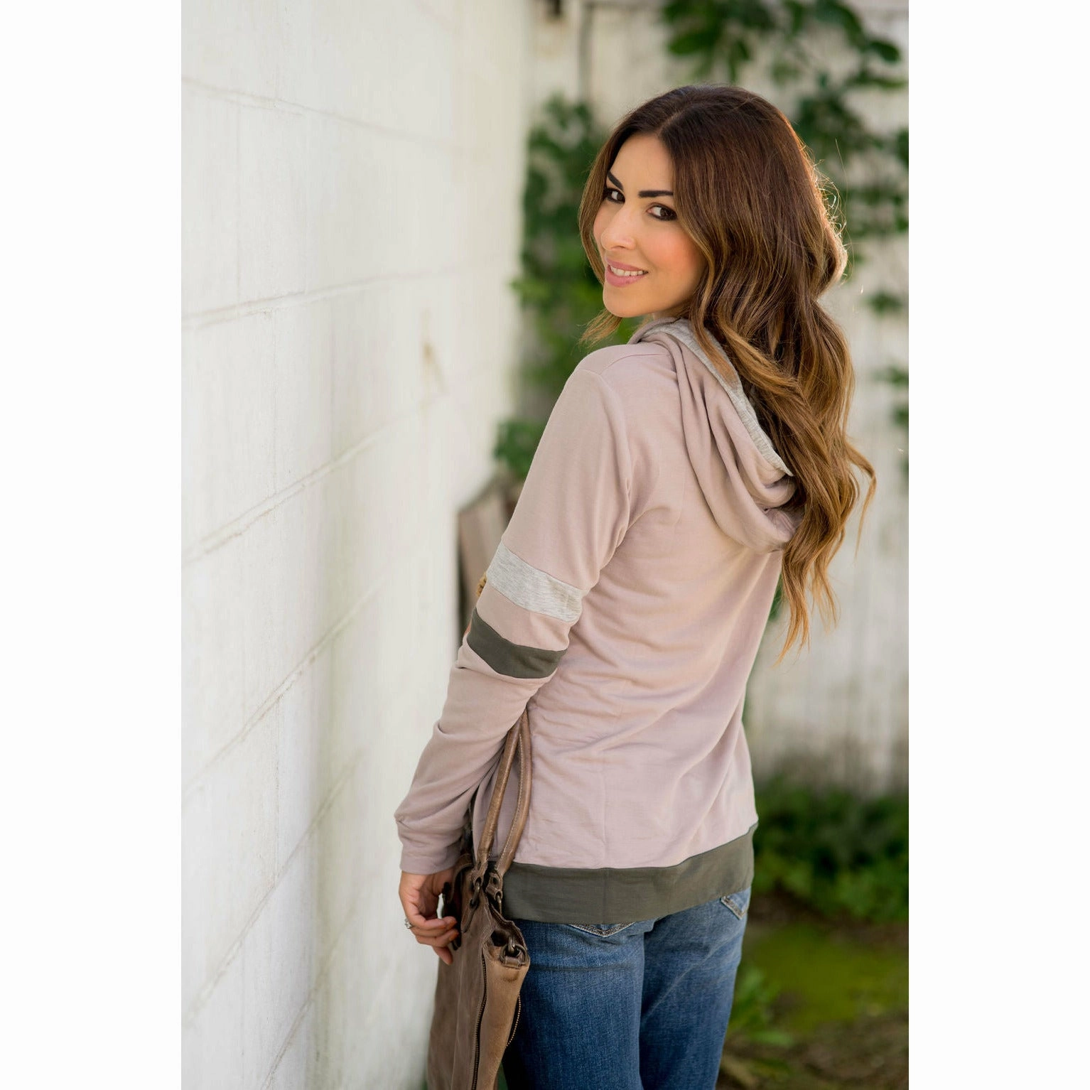 Double Striped Heather Lined Hoodie Casual Chic Light Jacket