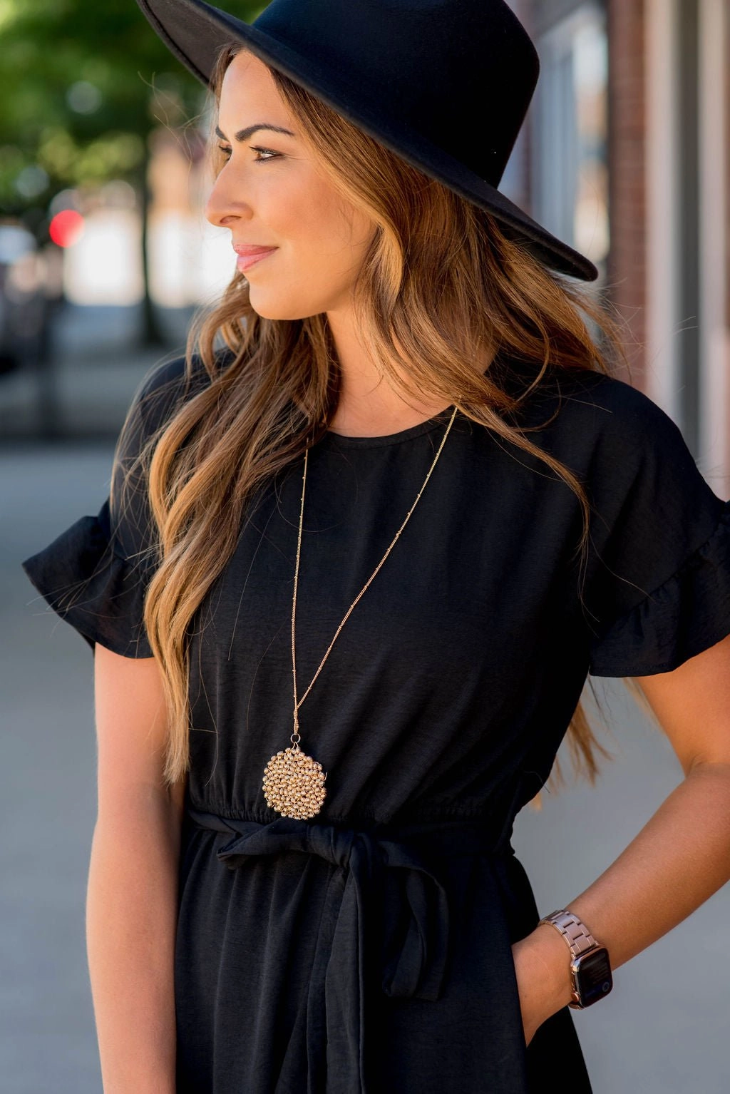 Smooth Outline Dressy Ruffle Trim Tie Waist Dress