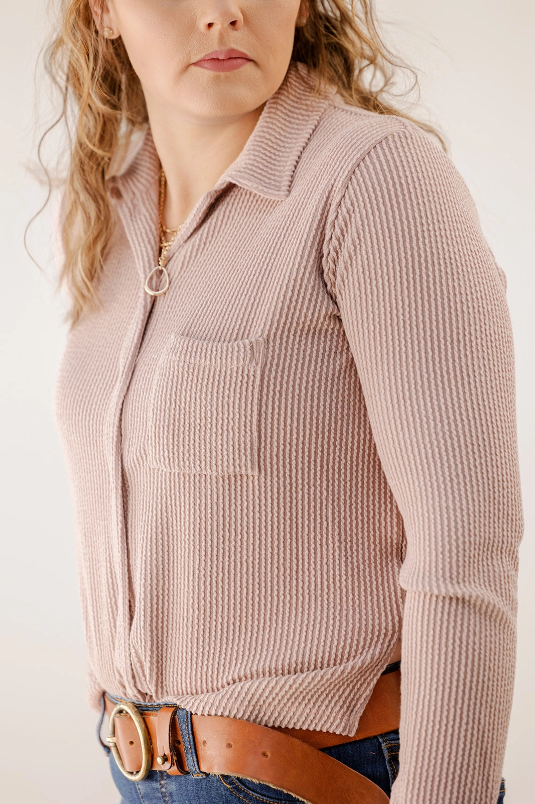 Magnetic Closure Option Heavily Ribbed Single Pocket Shacket