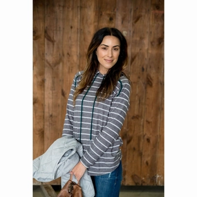 Bright Hue Cold Protection Striped Teal Accent Hoodie