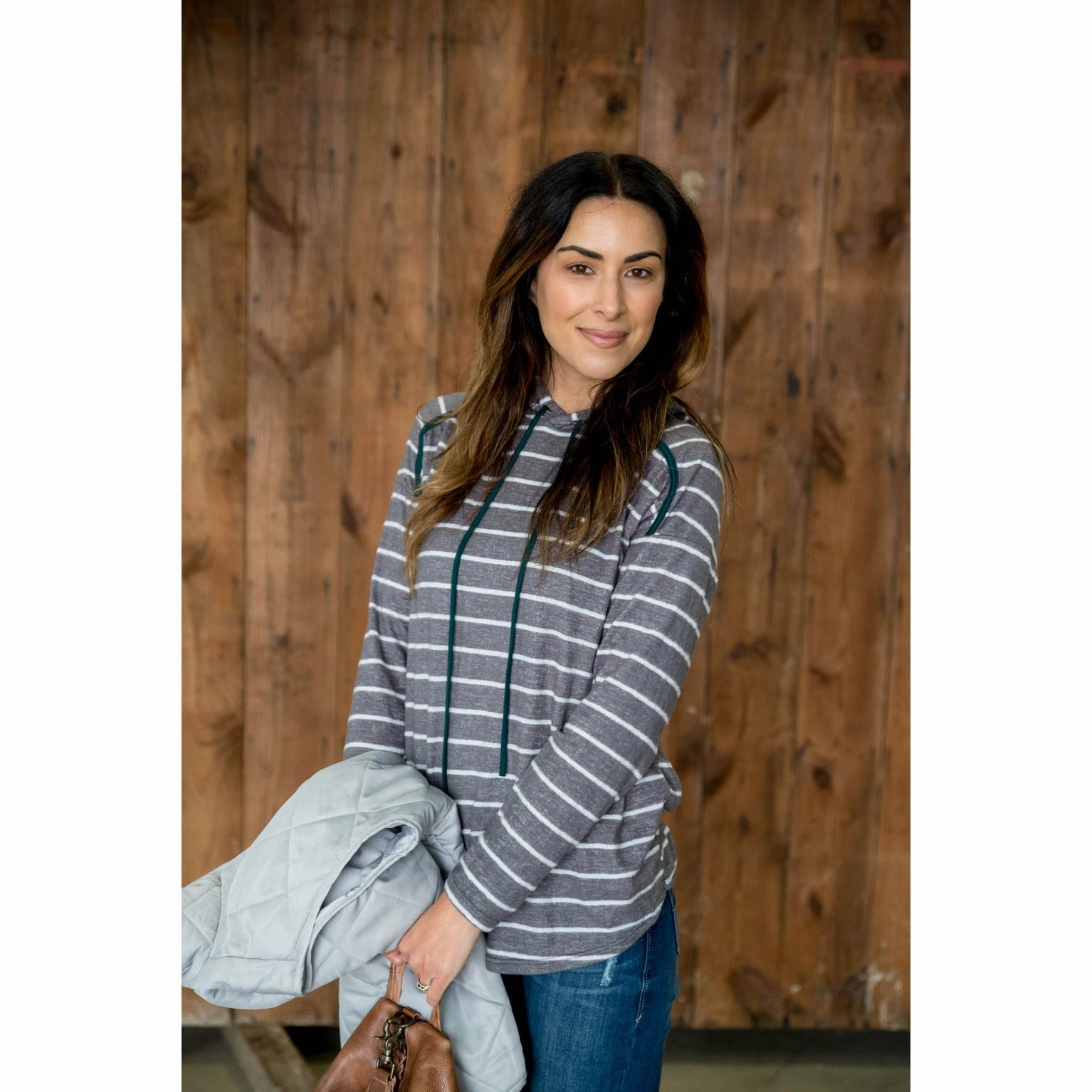 product customer retention Striped Teal Accent Hoodie