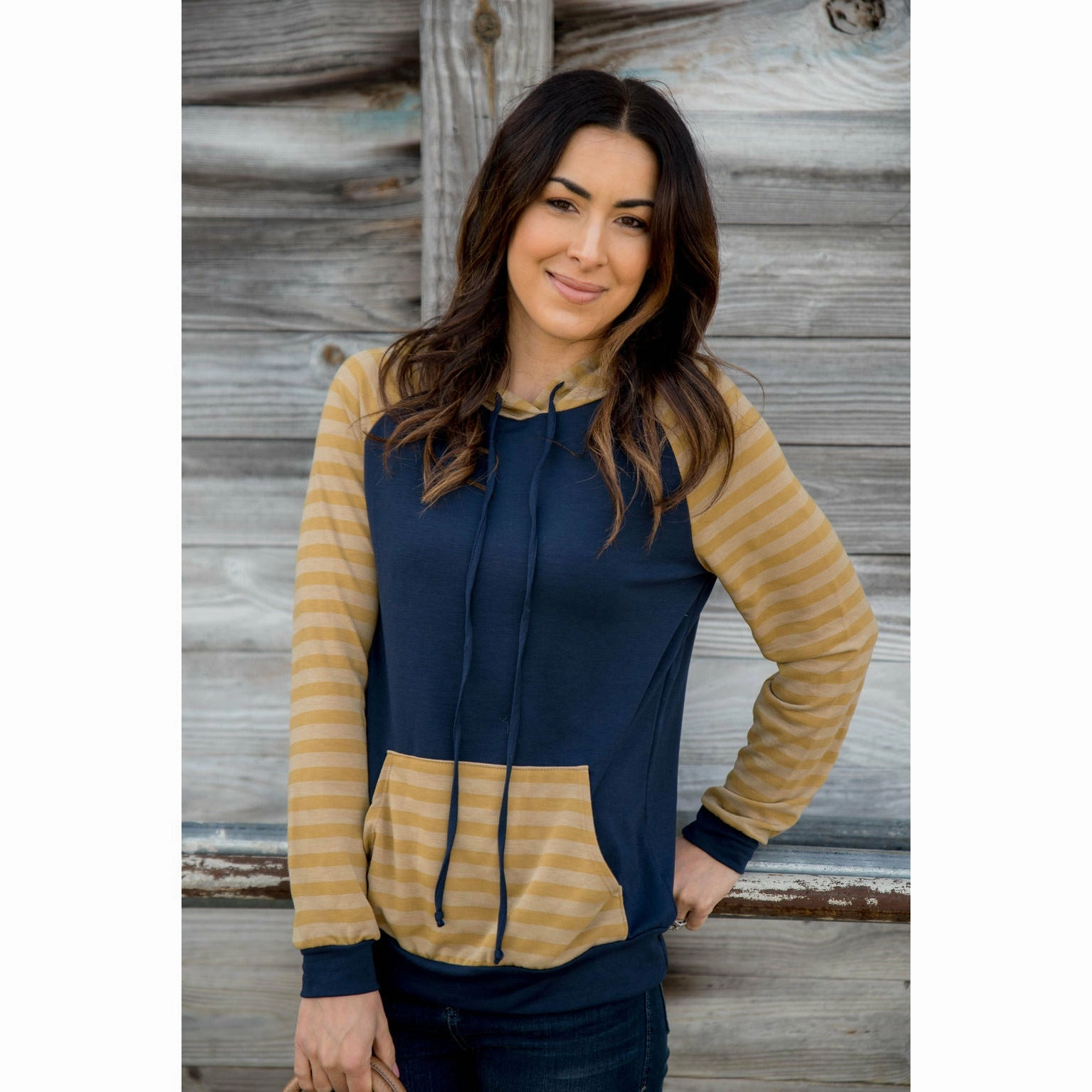 Striped Two Tone Sleeve/Pocket Hoodie product terry cloth absorbency