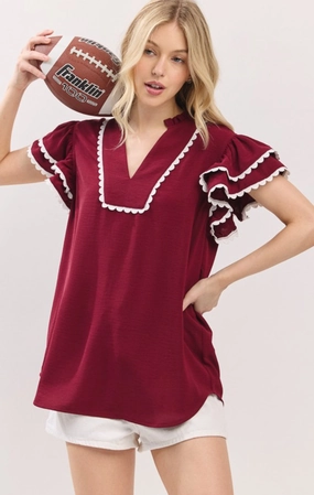 Game Day Ruffle Sleeve Scallop Trim Top ZeroWasteProduction MultipanelLayout