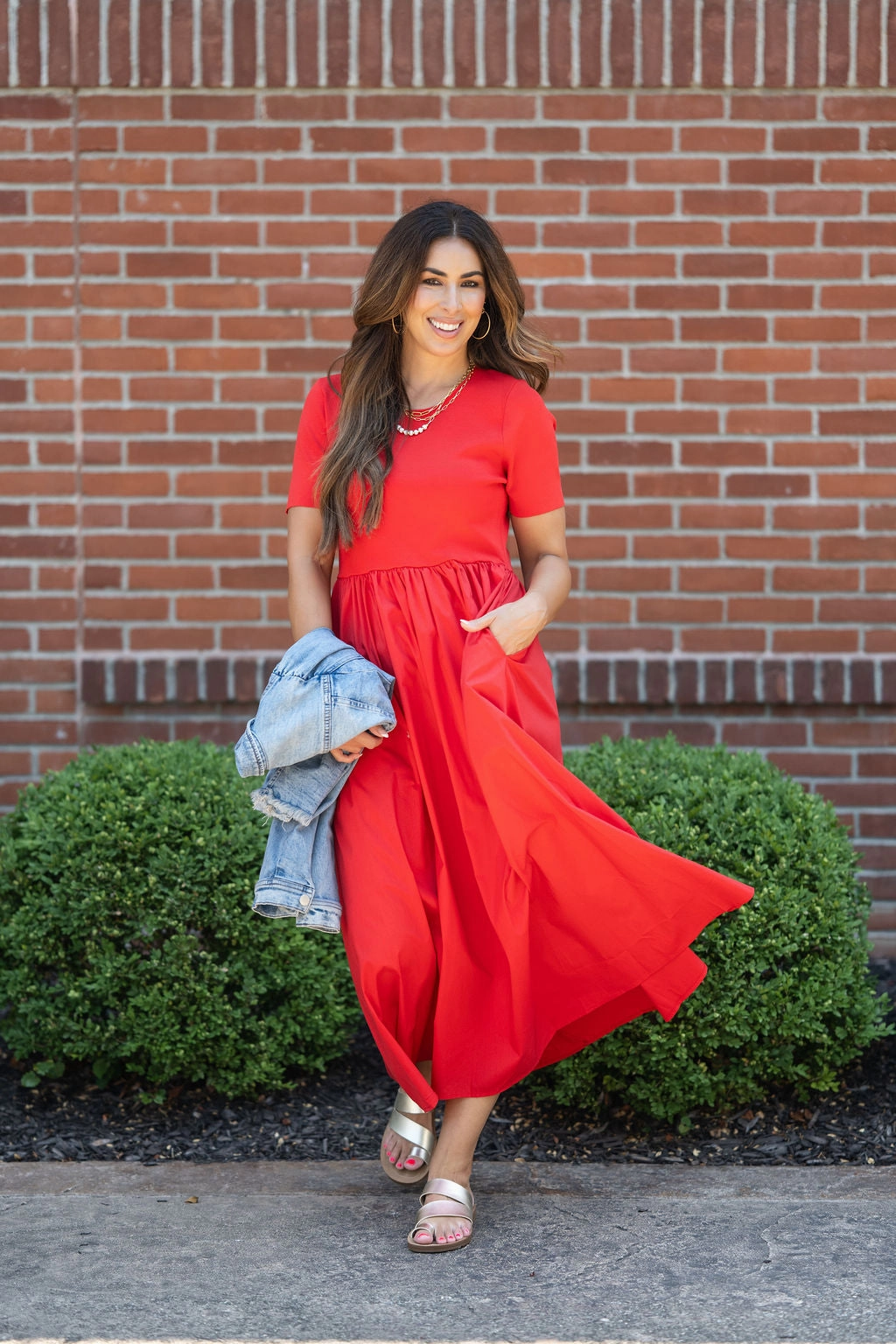Chic Short Sleeve Faux Layered Midi Dress Cozy Balance Long Lines