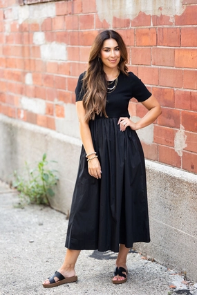 Chic Short Sleeve Faux Layered Midi Dress Rhinestone-Detail