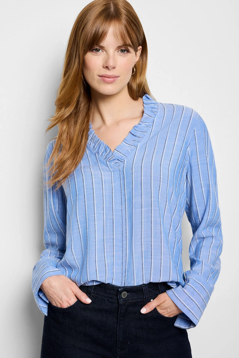 Anti Static Finish Snug feel NIC ZOE Stripe Ruffle Around Top
