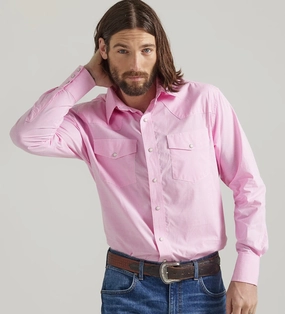 Wrangler Men's Bucking Cancer Snap Shirt-Fuschia Pink Youth fashion Stretch Fit Technology