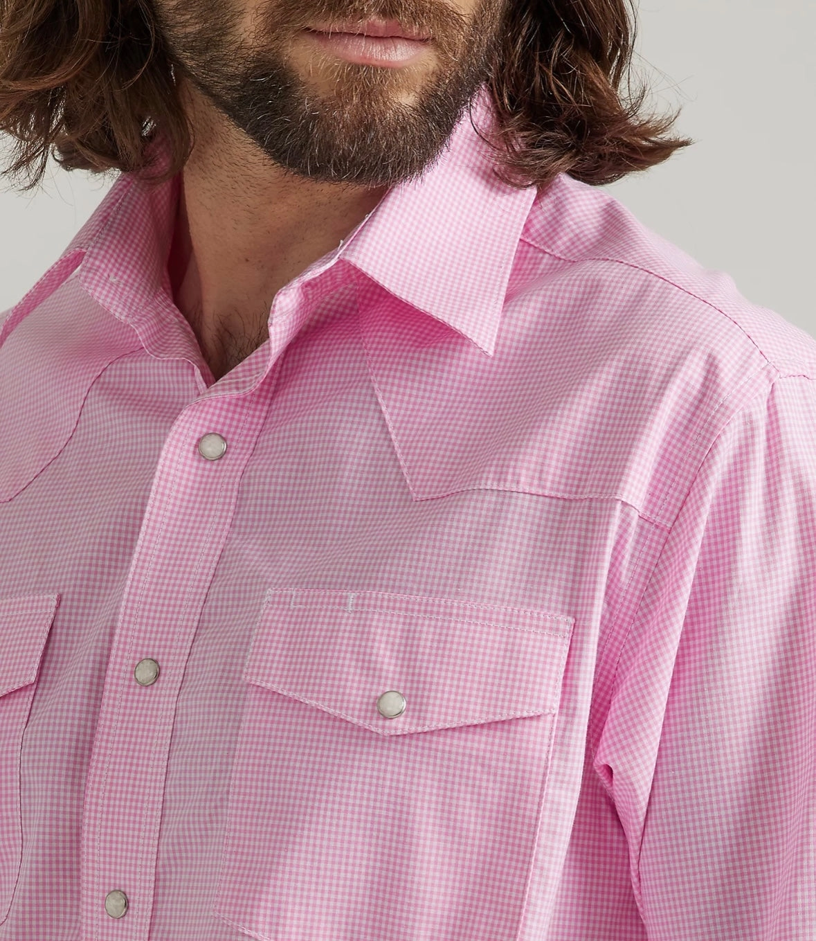 Wrangler Men's Bucking Cancer Snap Shirt-Fuschia Pink Anti Pilling Treatment Ombre look