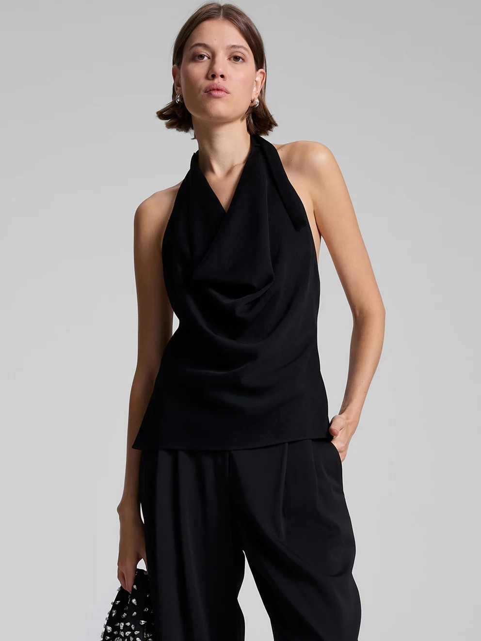 Eliana Hammered Crepe Top MeshLining