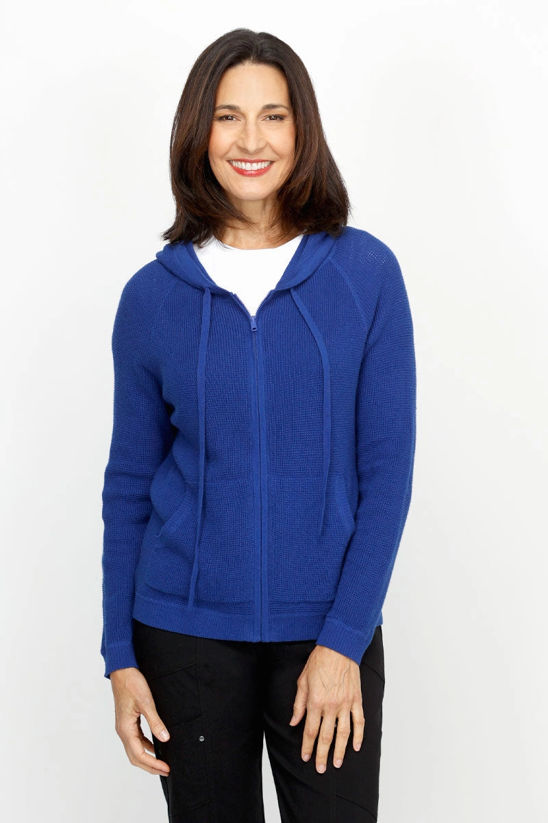 Elliott Lauren Waffle Zip Front Hoodie Winter Ready Look Knit Fashion