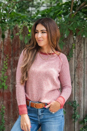 Zig Zag Stripes Raw Seam Sweater Easy Layering