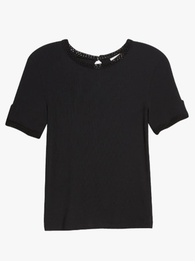 Tagless Comfort Collar Heather Effect Finish Crochet Trim Tee