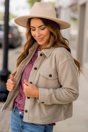 Plush Cropped Shacket Thermo Regulating Heat Reflective Tech