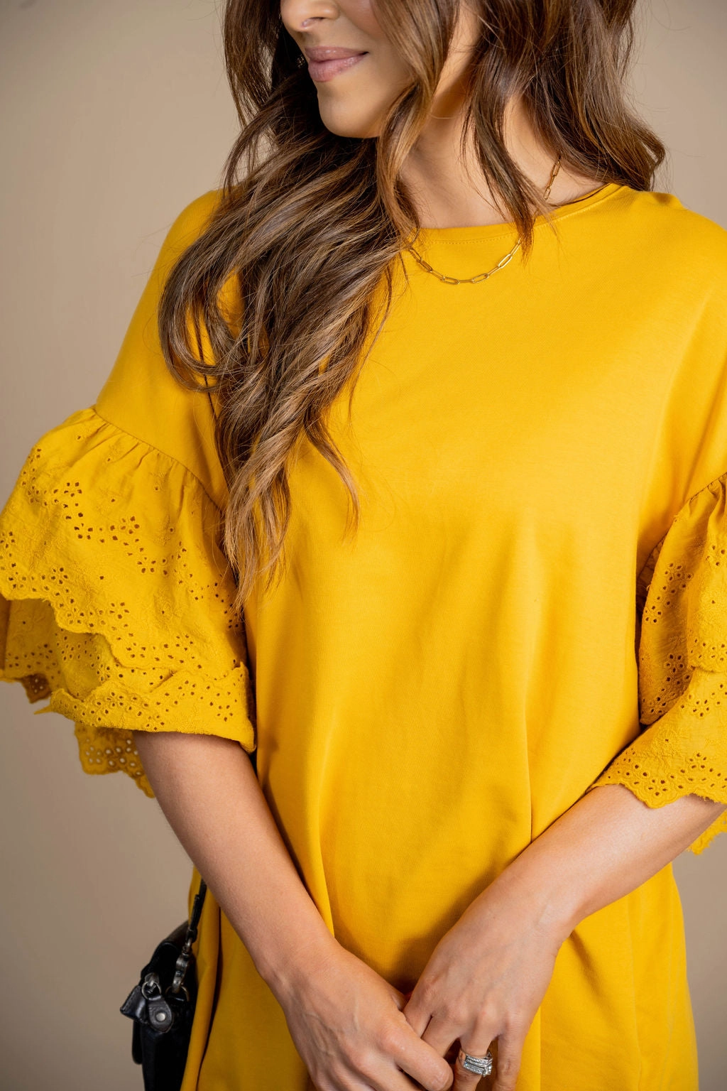 Eyelet Double Flutter Sleeve Tunic Tee Printed Hoodie Multi Pocket Functional Design