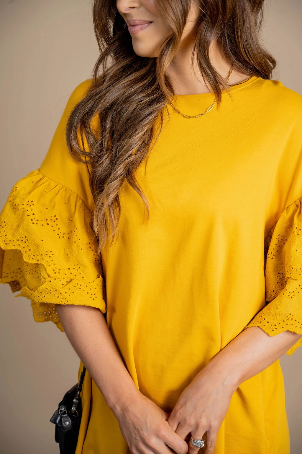 Eyelet Double Flutter Sleeve Tunic Tee NoTagLabel