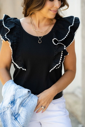 AbrasionResistantEdging Eyelet Trimmed Double Flutter Blouse