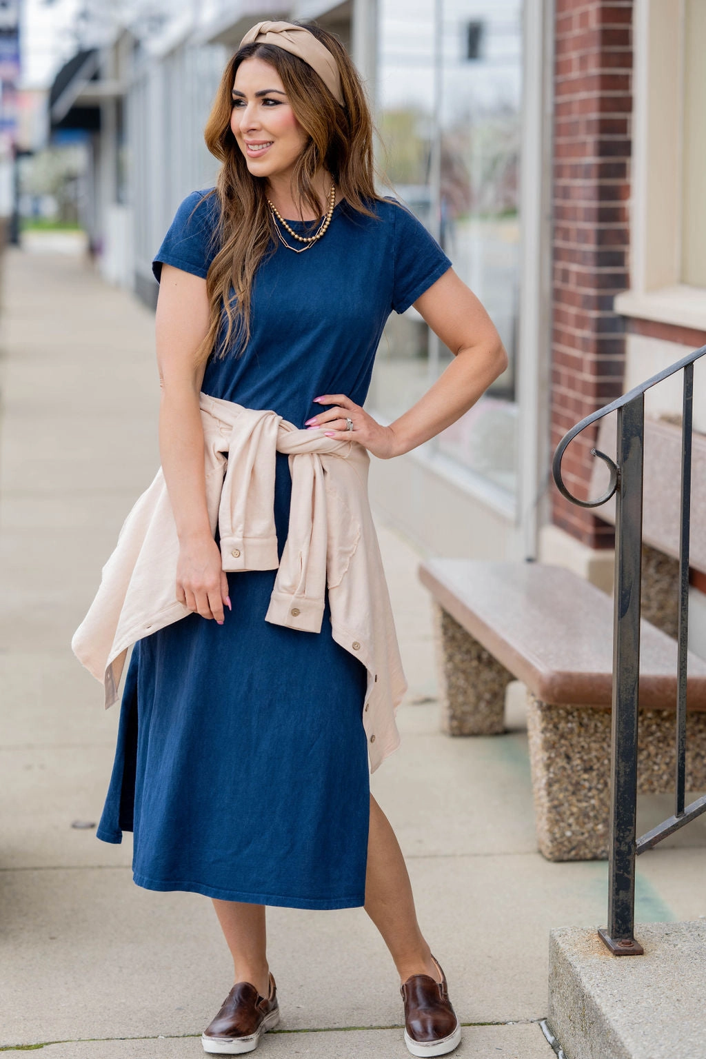 Edgy Look Vintage Side Slit Midi Tee Dress