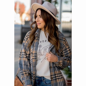 Fanciful & Free Plaid Shacket RibbedKnitCollar Lightweight Thermal Tech