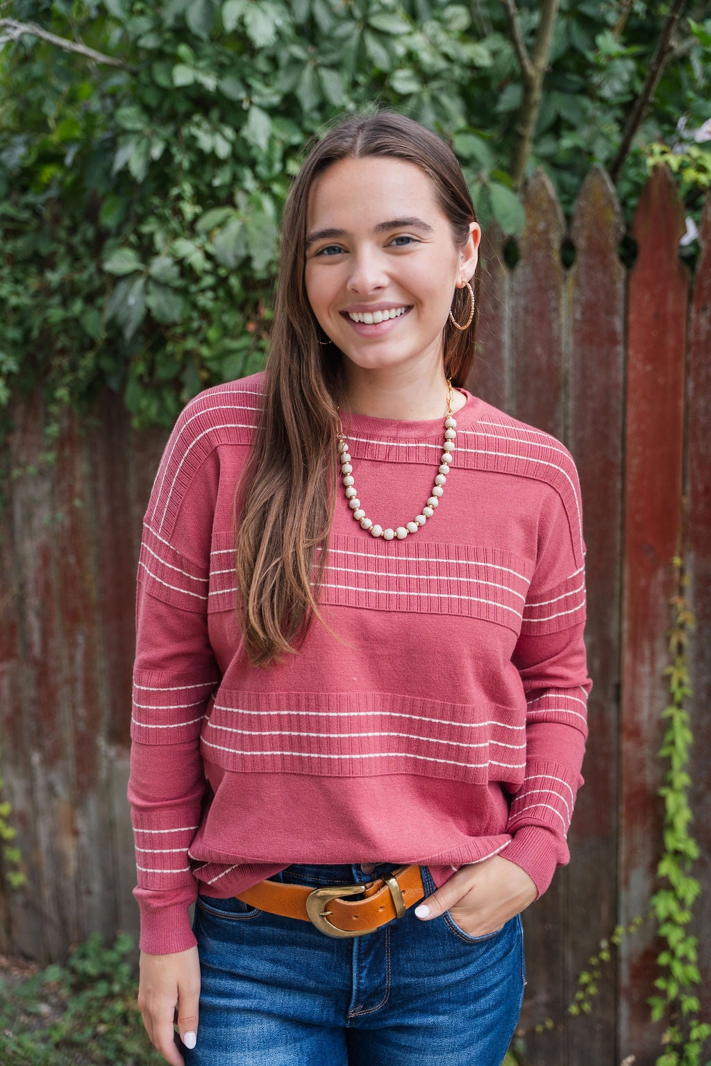 Striped Rib Accented Sweater Warm Wardrobe