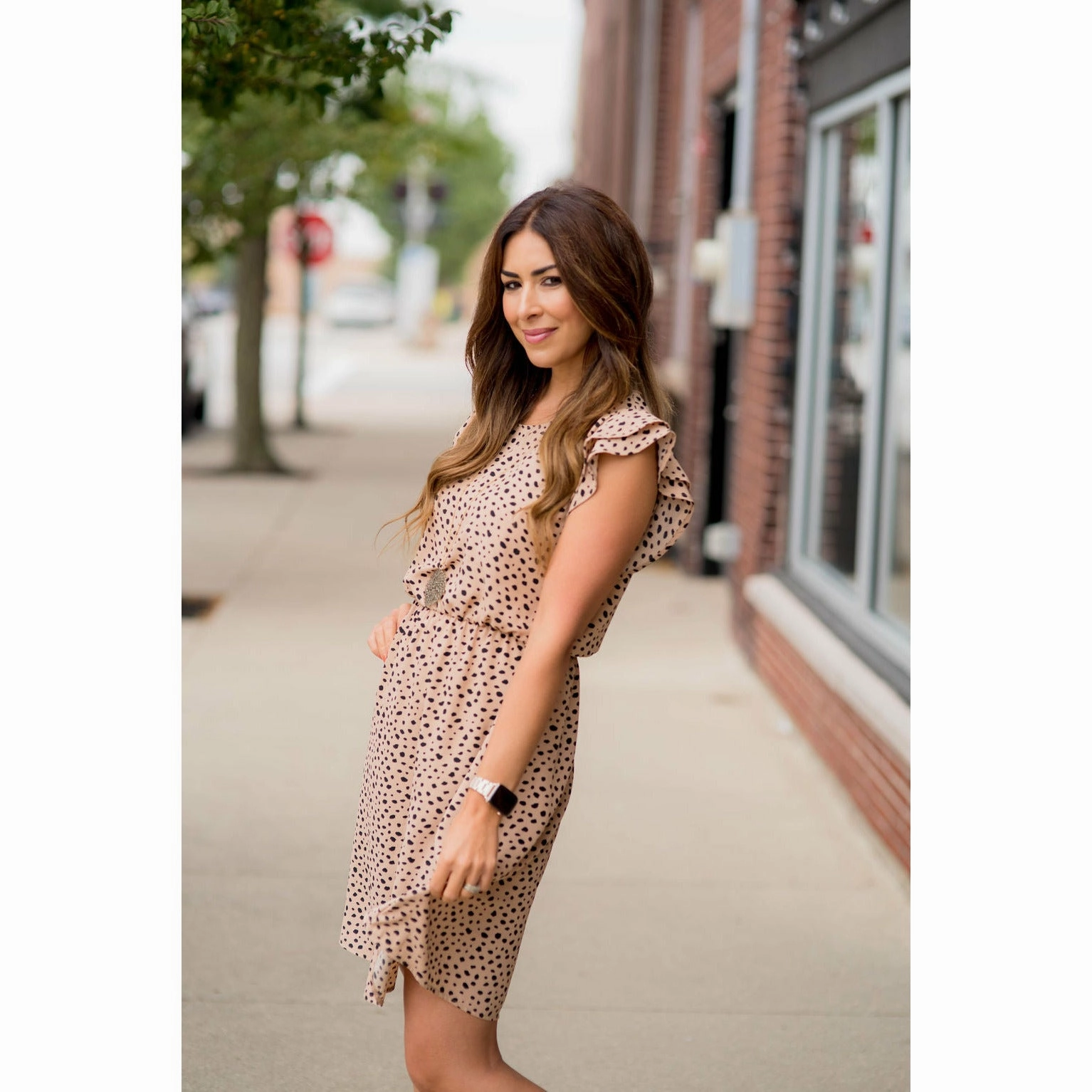 Move Easy Shade Glow Double Flutter Cheetah Cinch Waist Dress