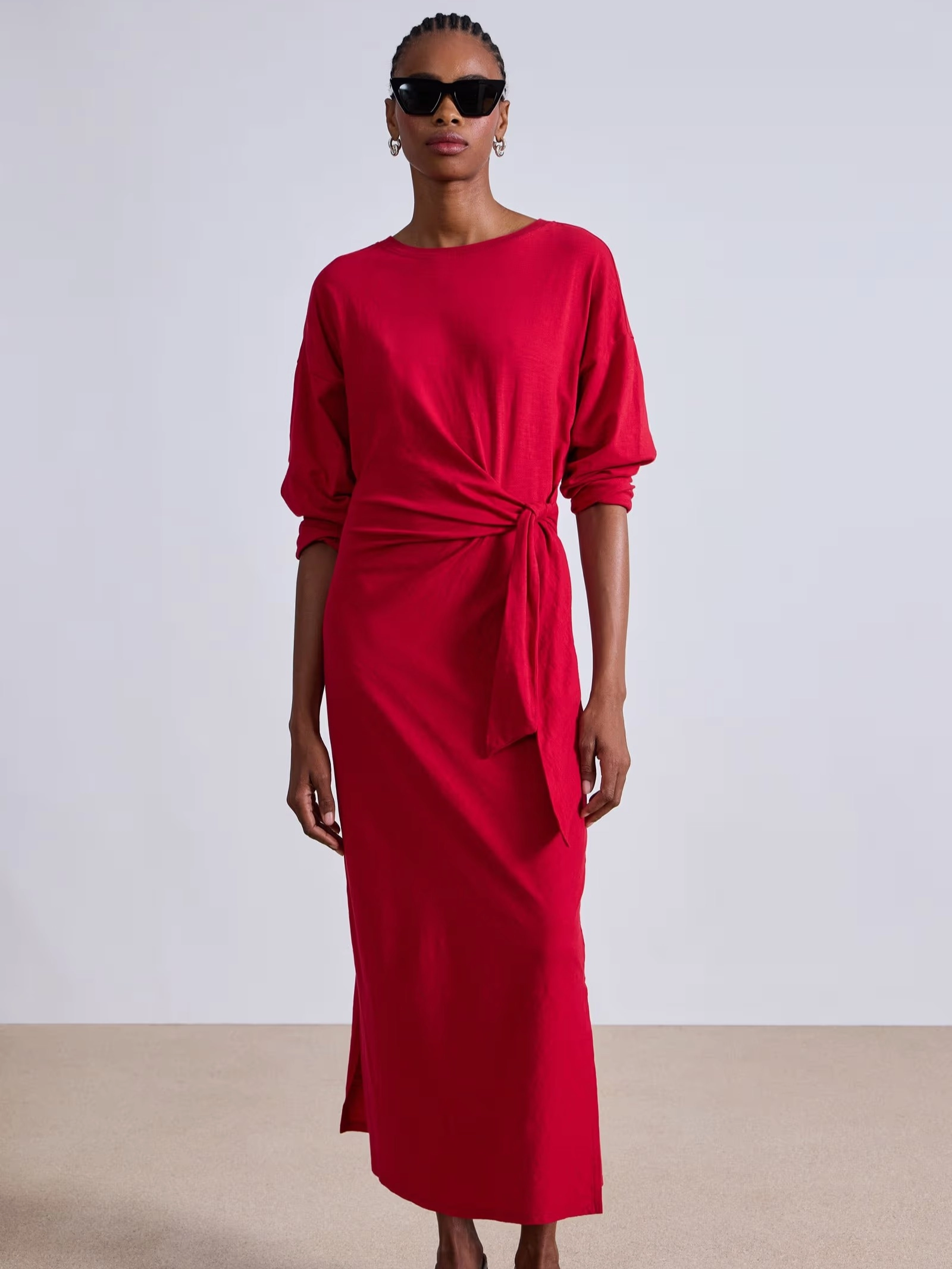 Long Sleeve Vanina Cinched Waist Dress Scandi Light Elegant Flow